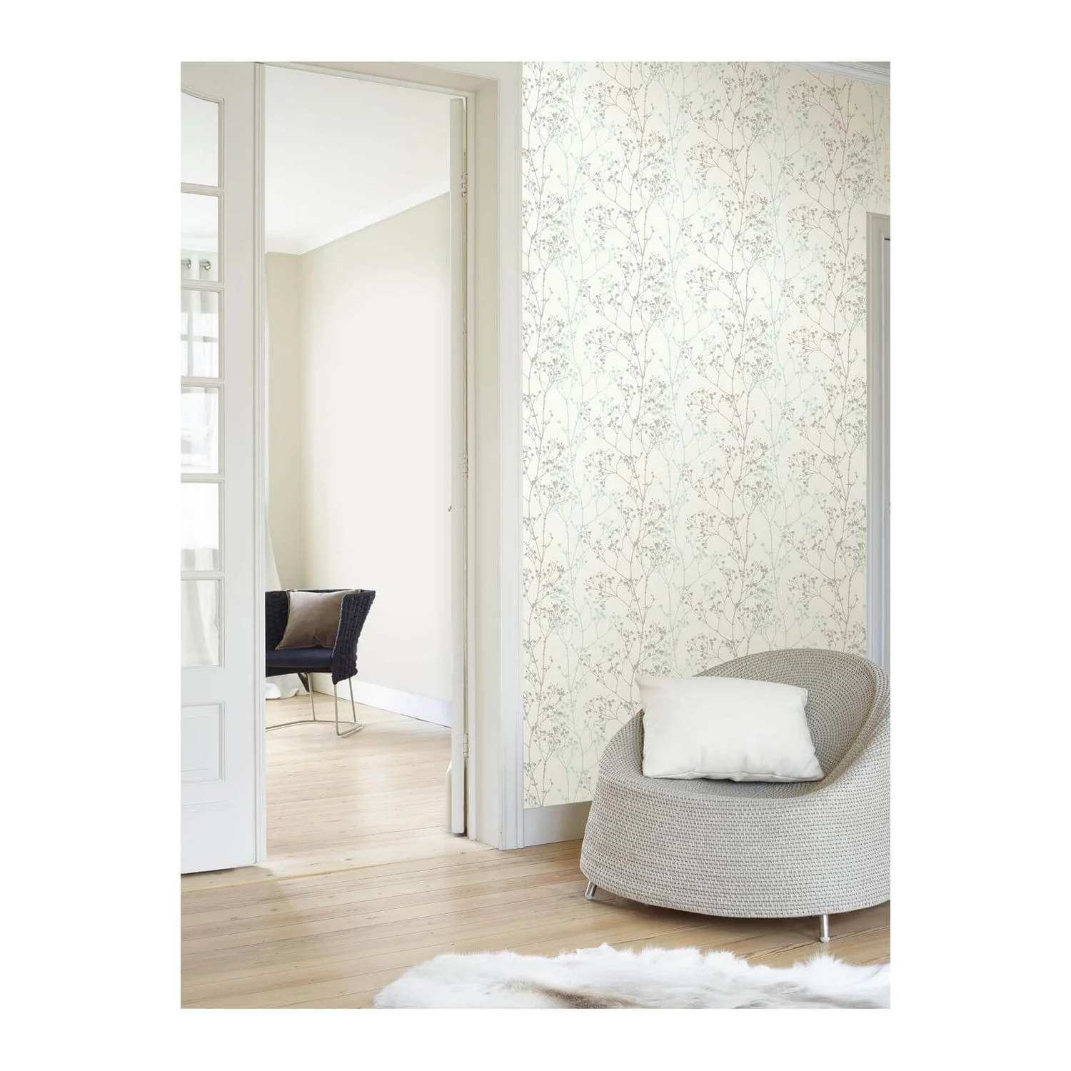 Grandeco Scandi Sprig Wallpaper - Grey & Teal 2 Grandeco Scandi Sprig Wallpaper - Grey & Teal - Image 2