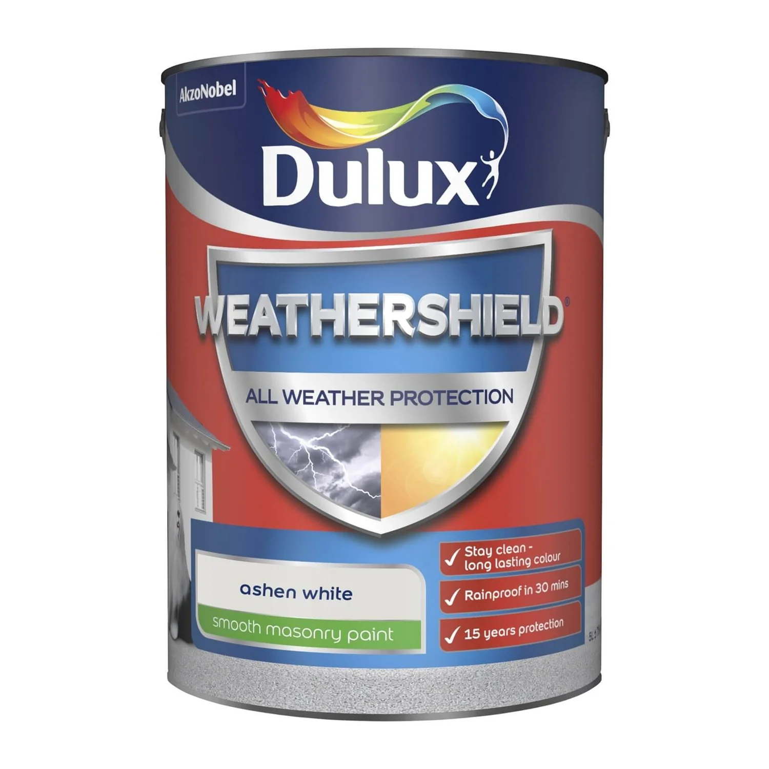Dulux Weathershield Smooth Masonry Paint Ashen White - 5L 1 Dulux Weathershield Smooth Masonry Paint Ashen White - 5L