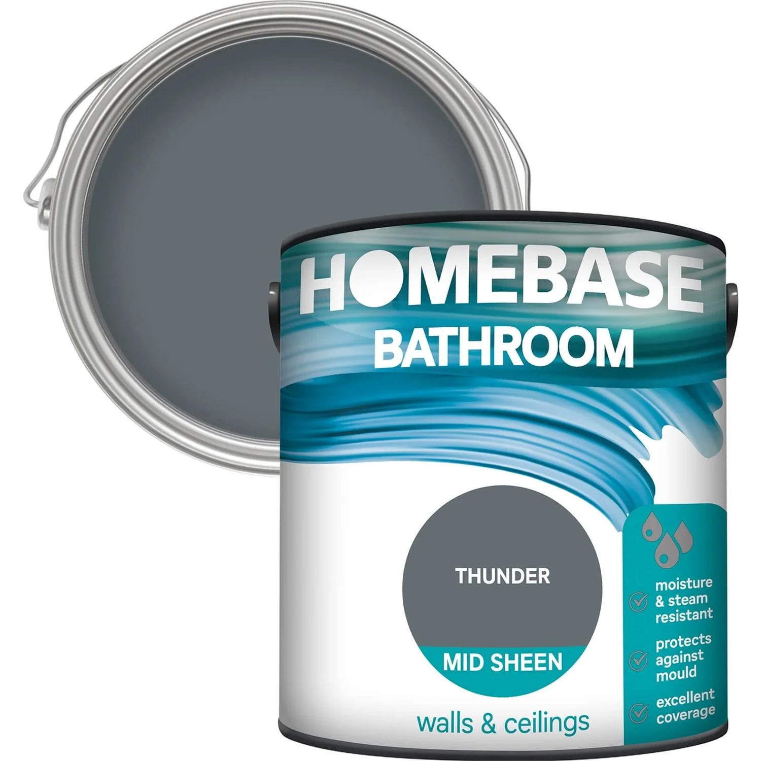 Homebase Bathroom Mid Sheen Paint - Thunder 2.5L 1 Homebase Bathroom Mid Sheen Paint - Thunder 2.5L