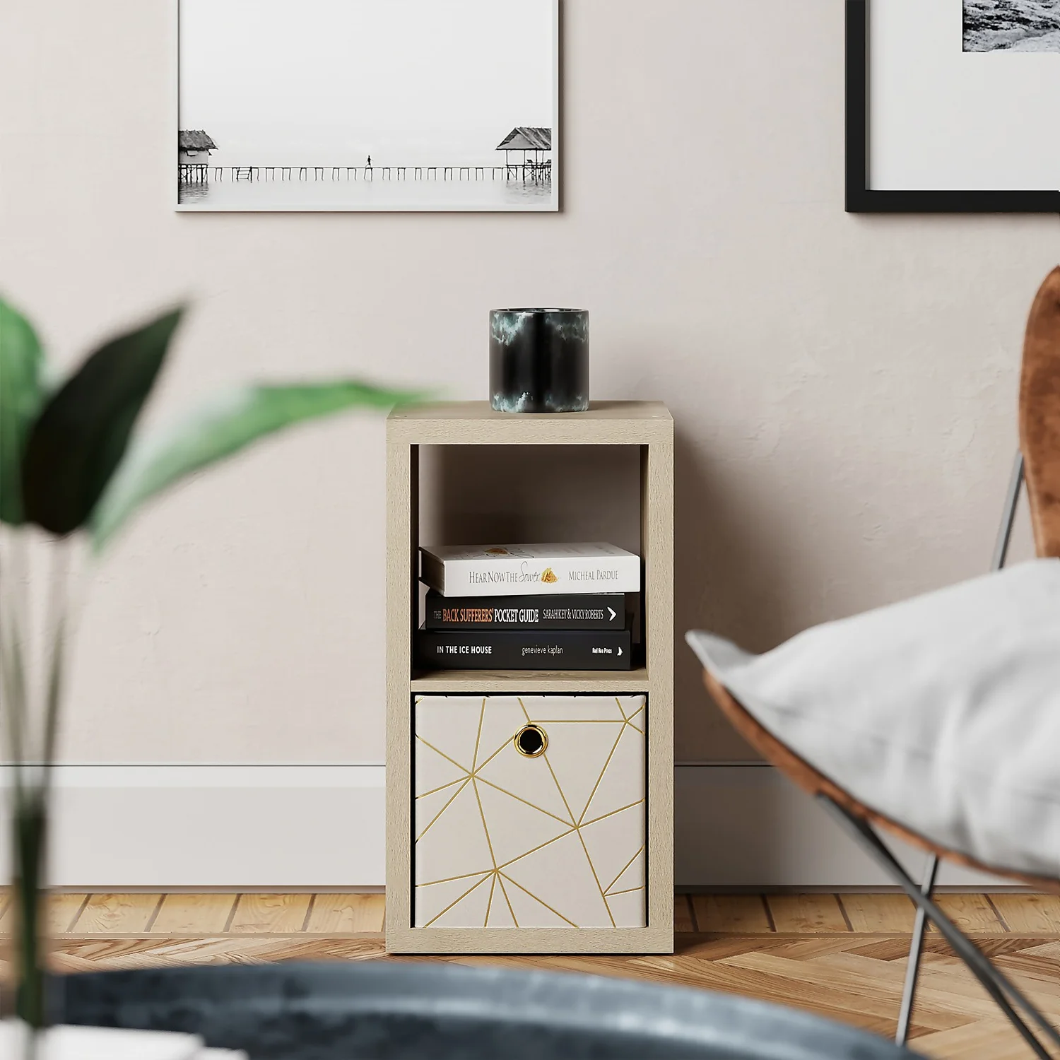 Clever Cube Velvet Geometric Insert - Cream & Gold 2 Clever Cube Velvet Geometric Insert - Cream & Gold - Image 2