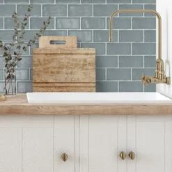 Country Living Artisan Stone Blue Ceramic Wall Tile 75 X 150mm - 0.5sqm Pack -Home Decor Shop 13220559 1284924679270700