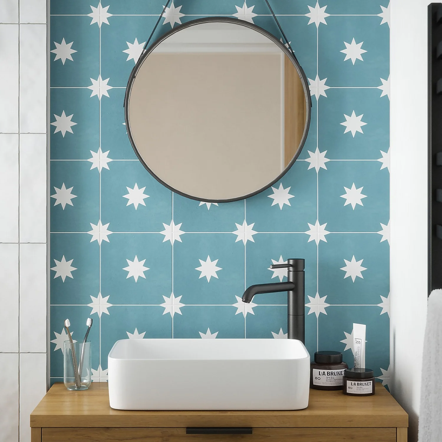 Country Living Starry Skies Peacock Teal Porcelain Wall & Floor Tile - 200 X 200mm - 0.52sqm Pack 1 Country Living Starry Skies Peacock Teal Porcelain Wall & Floor Tile - 200 X 200mm - 0.52sqm Pack
