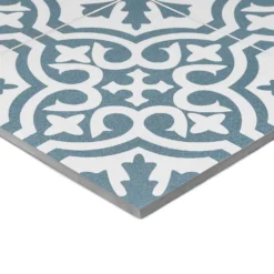 Fiore Teal / White Victorian Pre-scored Porcelain Wall & Floor Tile 450 X 450mm - 1.42sqm Pack -Home Decor Shop 13220597 4174916350020462