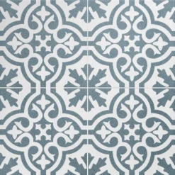 Fiore Teal / White Victorian Pre-scored Porcelain Wall & Floor Tile 450 X 450mm - 1.42sqm Pack -Home Decor Shop 13220597 6774909608324600