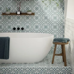 Fiore Teal / White Victorian Pre-scored Porcelain Wall & Floor Tile 450 X 450mm - 1.42sqm Pack -Home Decor Shop 13220597 7264909608388476