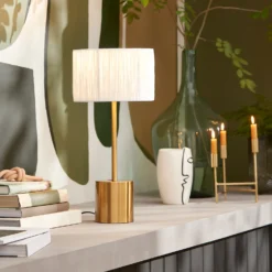 Raffia Table Lamp - White & Gold -Home Decor Shop 13525827 1135042052933660