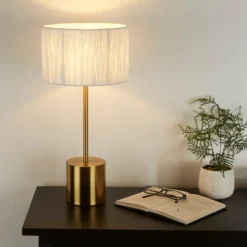 Raffia Table Lamp - White & Gold -Home Decor Shop 13525827 2824956834876897