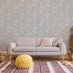 Fresco Artisan Leaf Grey Wallpaper -Home Decor Shop 13991879 5245003723099943