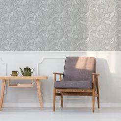 Fresco Artisan Leaf Grey Wallpaper -Home Decor Shop 13991879 9315003723178162
