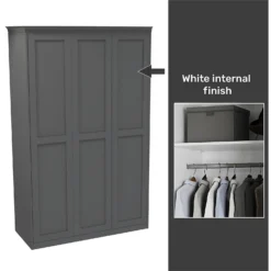 Home Decor Shop 52 House Beautiful Realm Fitted Look Triple Wardrobe, White Carcass - Carbon Grey Shaker Doors (W) 1451mm X (H) 2256mm